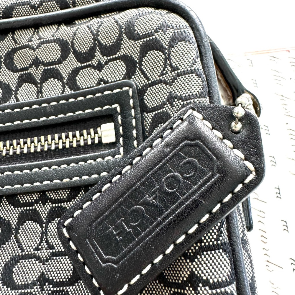 Vintage Coach Crossbody Bag Black Signature with Tan inner strap accent - Picture 6 of 16